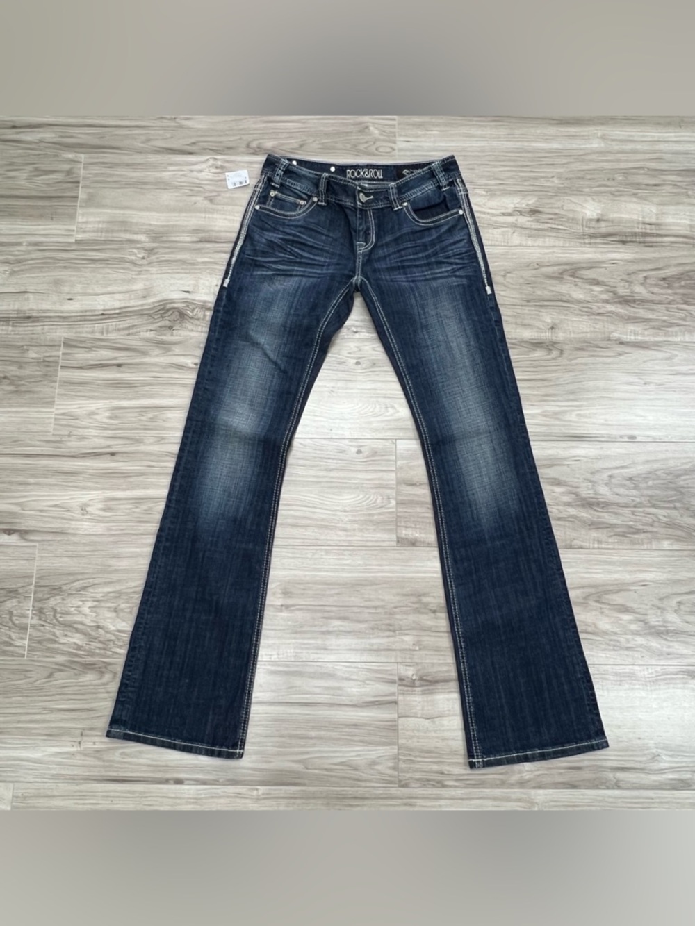 Rock & Roll Juniors Cowgirl Low Rise Bootcut Jeans in Dark Vintage Blue Size 28